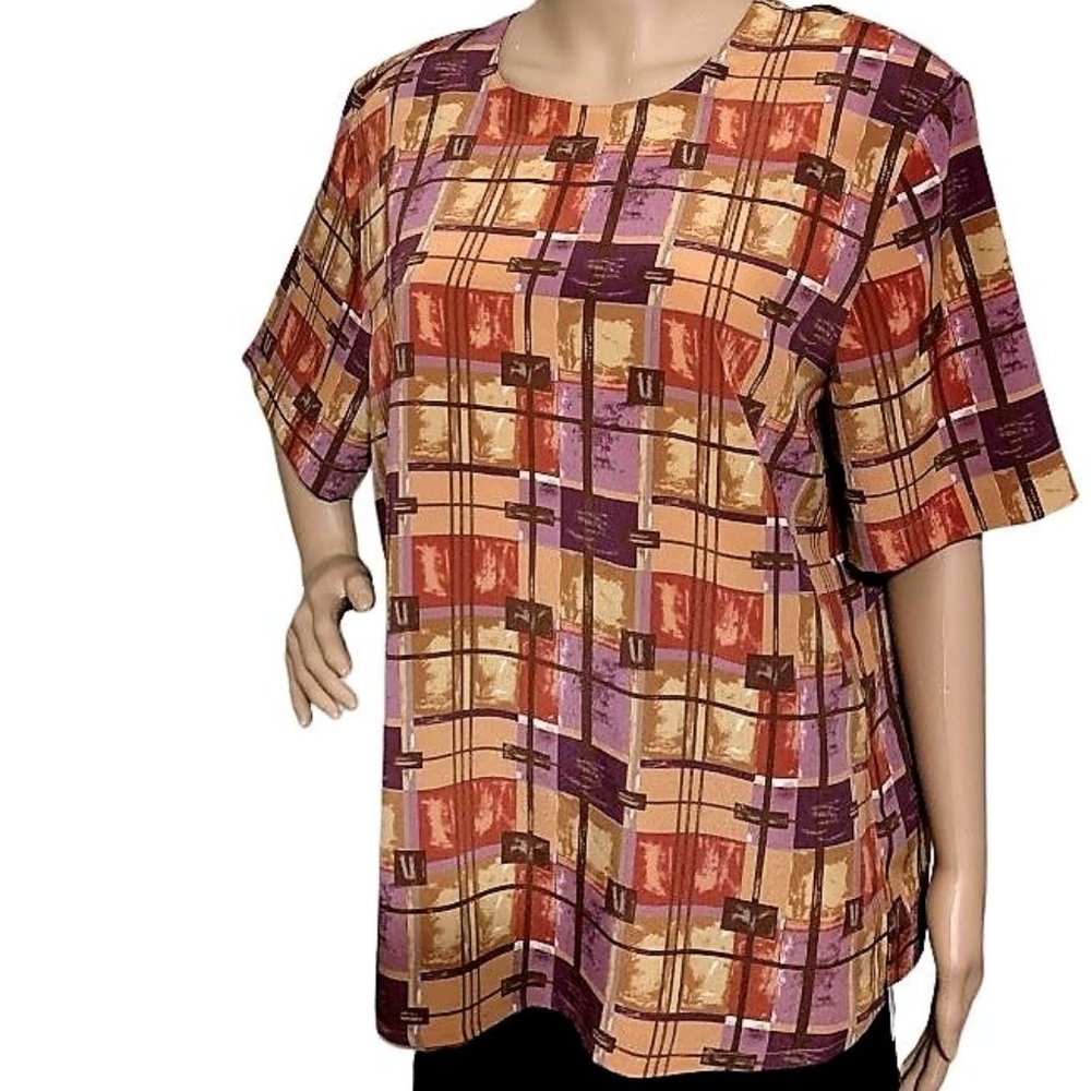 MODERN ESSENTIALS Top Women Brown Red Purple Sz L
